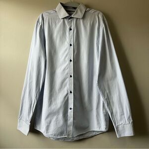H&M Men's Light Blue Cotton Seersucker Pinstripe Button Up Shirt Size M